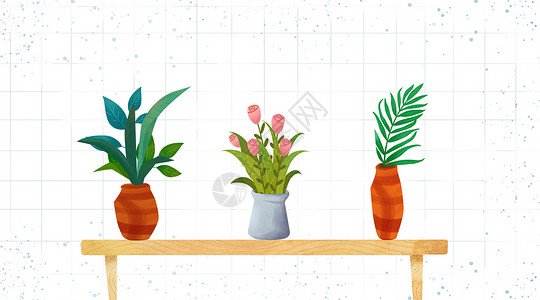 美缝瓷砖盆栽植物插画