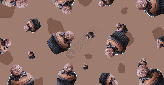 咖色墙面美食巧克力蛋糕插画插画