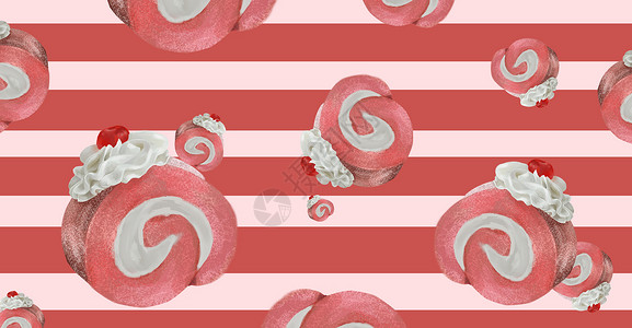 粉色拐杖糖美食奶油夹心蛋卷插画插画