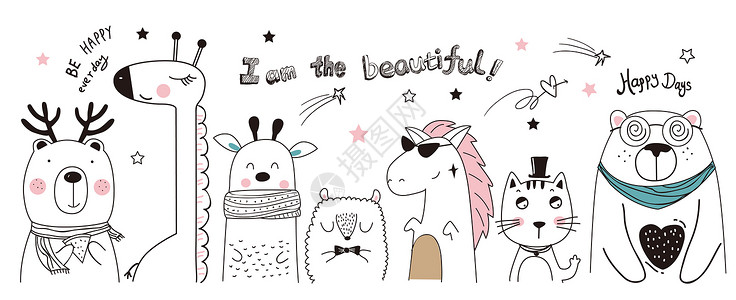 可爱麋鹿手绘欧式动物插画