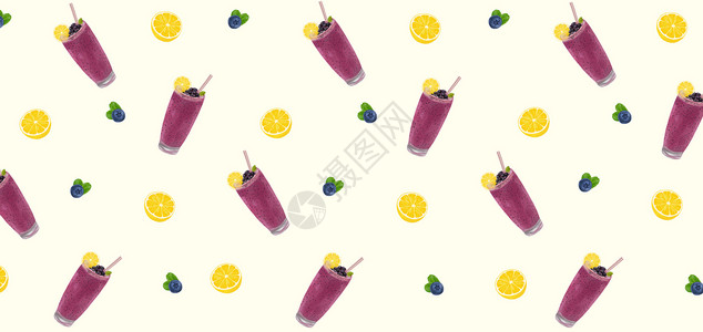手绘柠檬果汁蓝莓果汁插画
