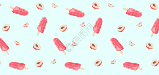 粉色水果边框桃子雪糕插画