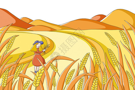 金色麦子稻谷芒种节气插画