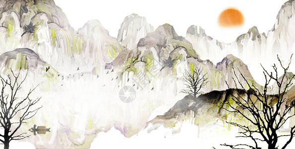 桂林公园水墨山水插画