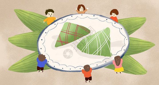 环保小人素材端午节吃粽子插画
