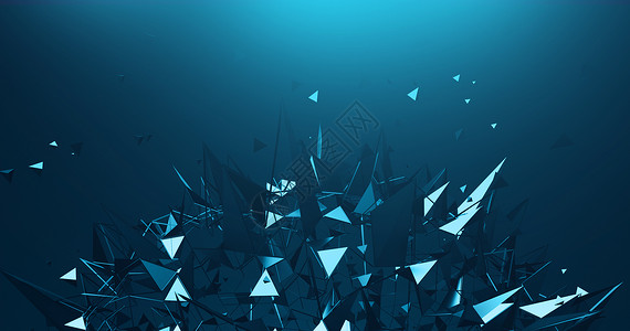 蓝色三角形碎片爆炸创意科技背景设计图片