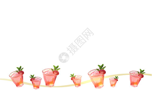 糖果草莓边框夏日饮品插画