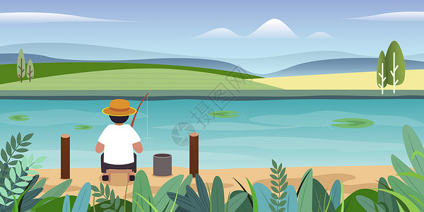 新加坡河小暑钓鱼插画插画