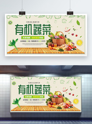 精美大气简约清新新鲜有机蔬菜促销展板模板