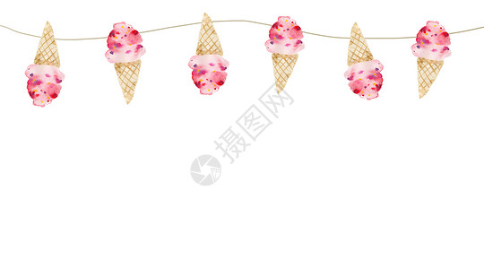 粉色水果边框手绘水彩冰棍二分之一留白插画