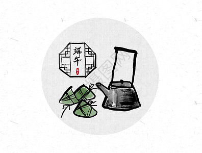 古代花窗端午节中国风水墨画插画