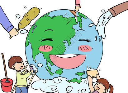地球素材污染环保漫画插画