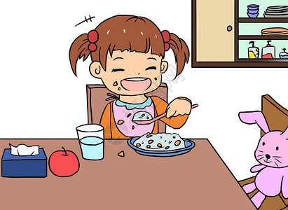 小朋友吃饭婴幼儿漫画插画