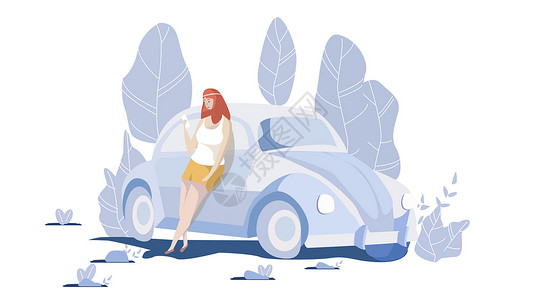 汽车出行方式女孩旅行插画插画