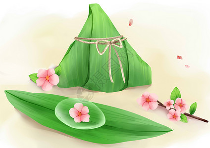 桃花与粽子背景图片