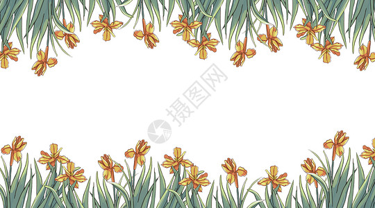 黄色小花绿叶手绘花卉背景插画