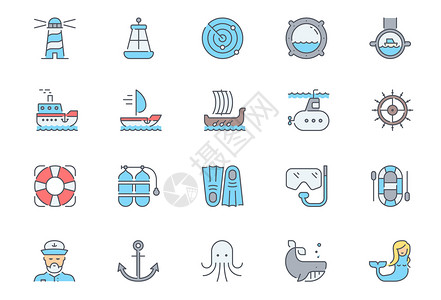邮轮俯视海边旅游图标icon插画