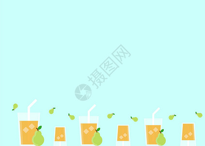水果PPT梨汁二分之一留白背景插画