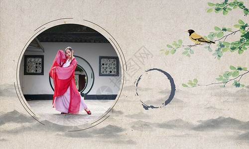 拱门元素中国风水墨人物设计图片