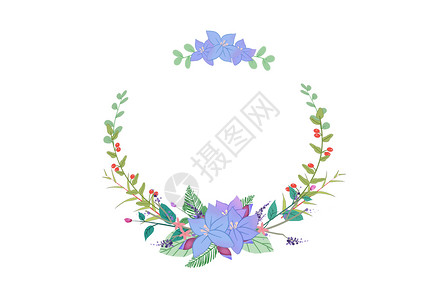 彩色花卉花环植物花卉插画