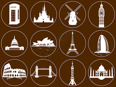 铁塔图标世界标志性建筑插画