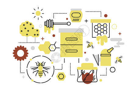 黄色蜜蜂标签有机健康食品插画