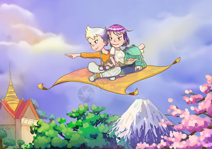 富士山和樱花旅行季插画插画