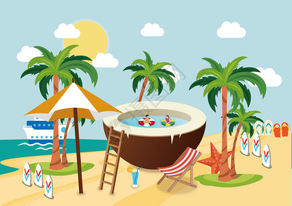 椰树插图度假旅行插画