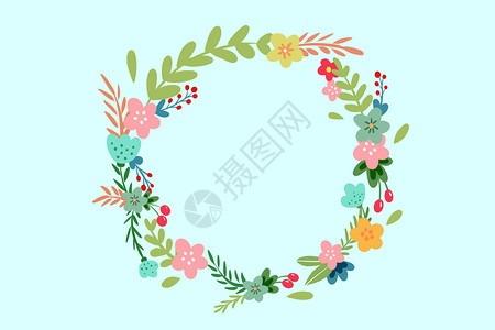 花卉背景圆形手绘花环框高清图片