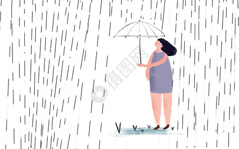 孤单的人难过的下雨天插画
