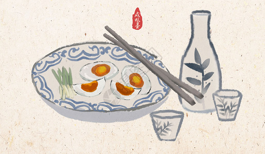 竹篮里壁纸端午节咸鸭蛋插画