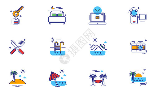 椰子树图标旅游度假图标icon插画