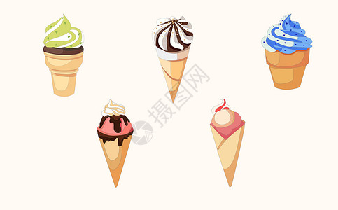 冰淇淋插画华夫抹茶甜筒高清图片