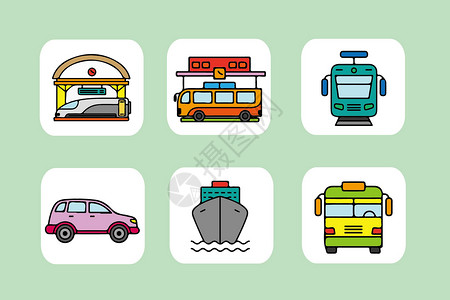 校车巴士交通工具图标插画
