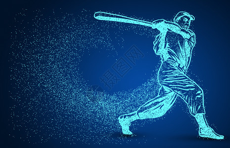 打棒球运动员创意棒球运动员粒子剪影设计图片