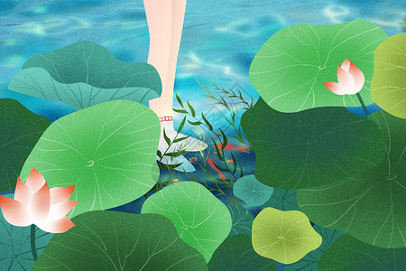 水中的鹅卵石夏天唯美插画插画