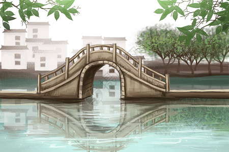 徽派建筑海报风景插画