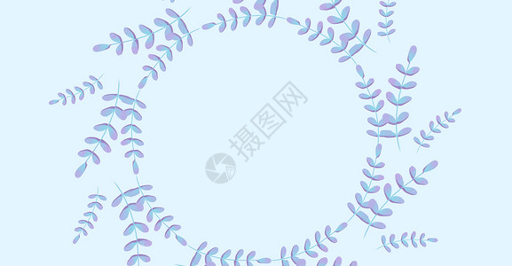 蓝色清新水彩叶子圆形框插画背景背景图片