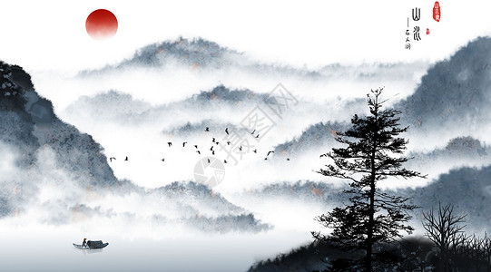 中国风山水水墨画背景图片