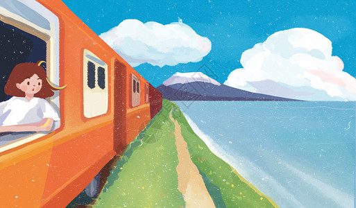 日本火车旅行插画