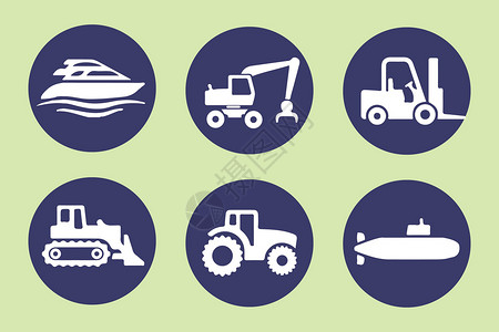 农耕工具交通运输类图标插画