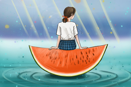 夏季女孩背影夏天插画