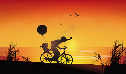 骑单车的孩子追逐幸福插画