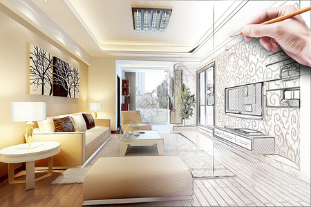 手绘家具沙发客厅装修效果设计图片