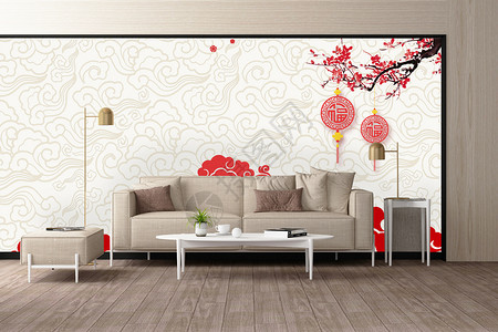 国画壁纸中国风电视背景墙设计图片