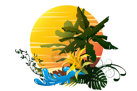 夏日热带椰子树热带风景插画插画