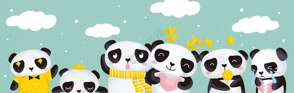 熊猫国宝水墨画手绘卡通熊猫插画