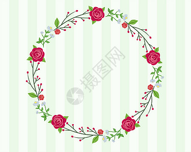 圆形玫瑰花边花环插画