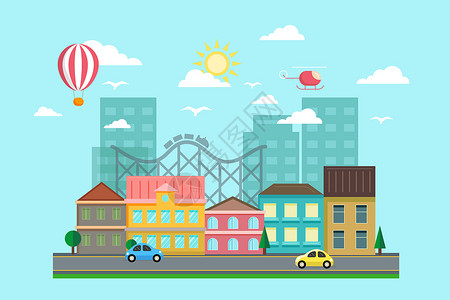 热气球城市创意城市建筑插画