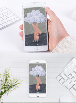 笑的动物动物插画手机壁纸模板